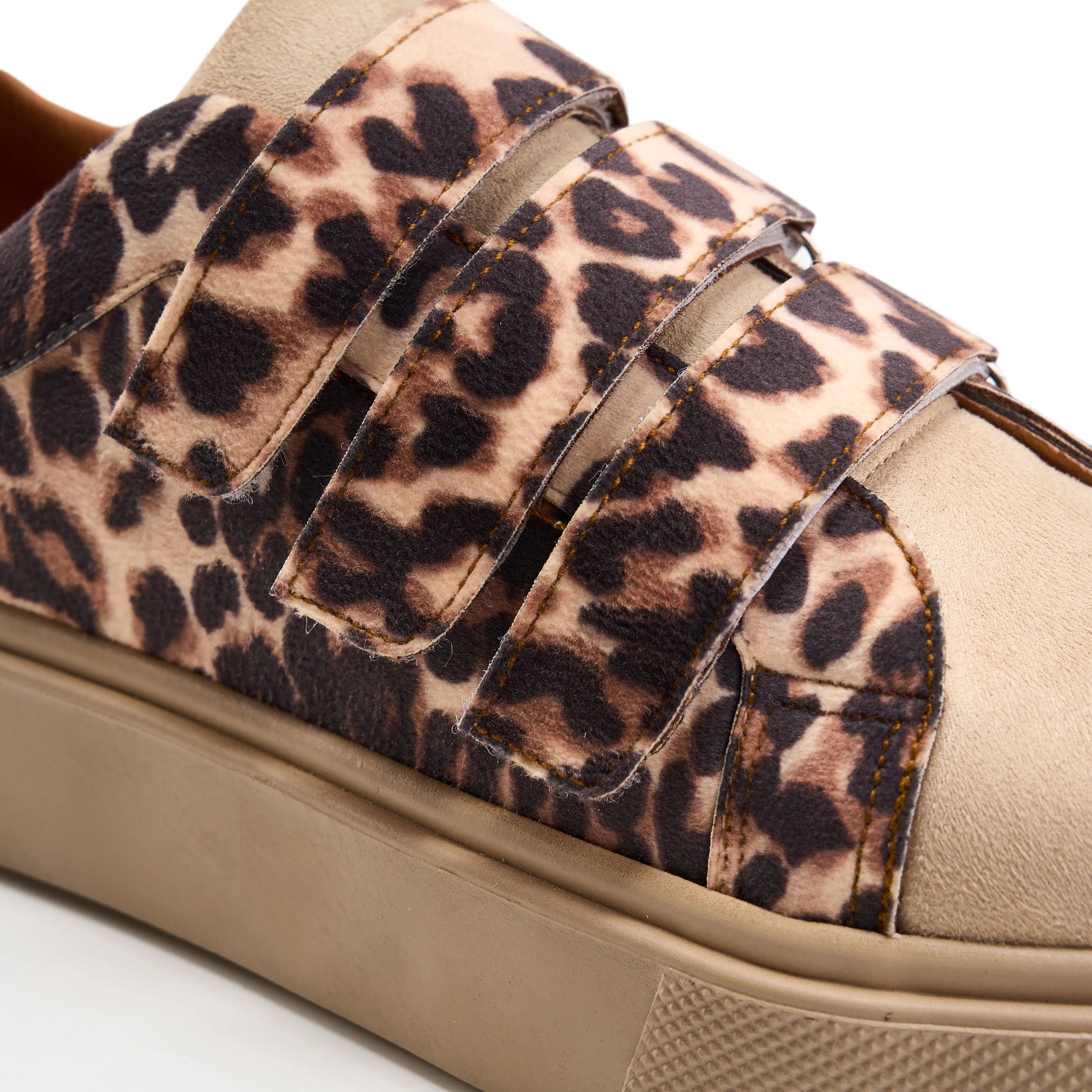 Triple Strap Leopard Sneaker-Beige