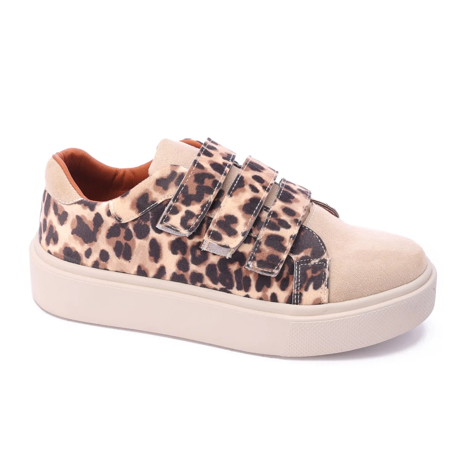 Triple Strap Leopard Sneaker-Beige