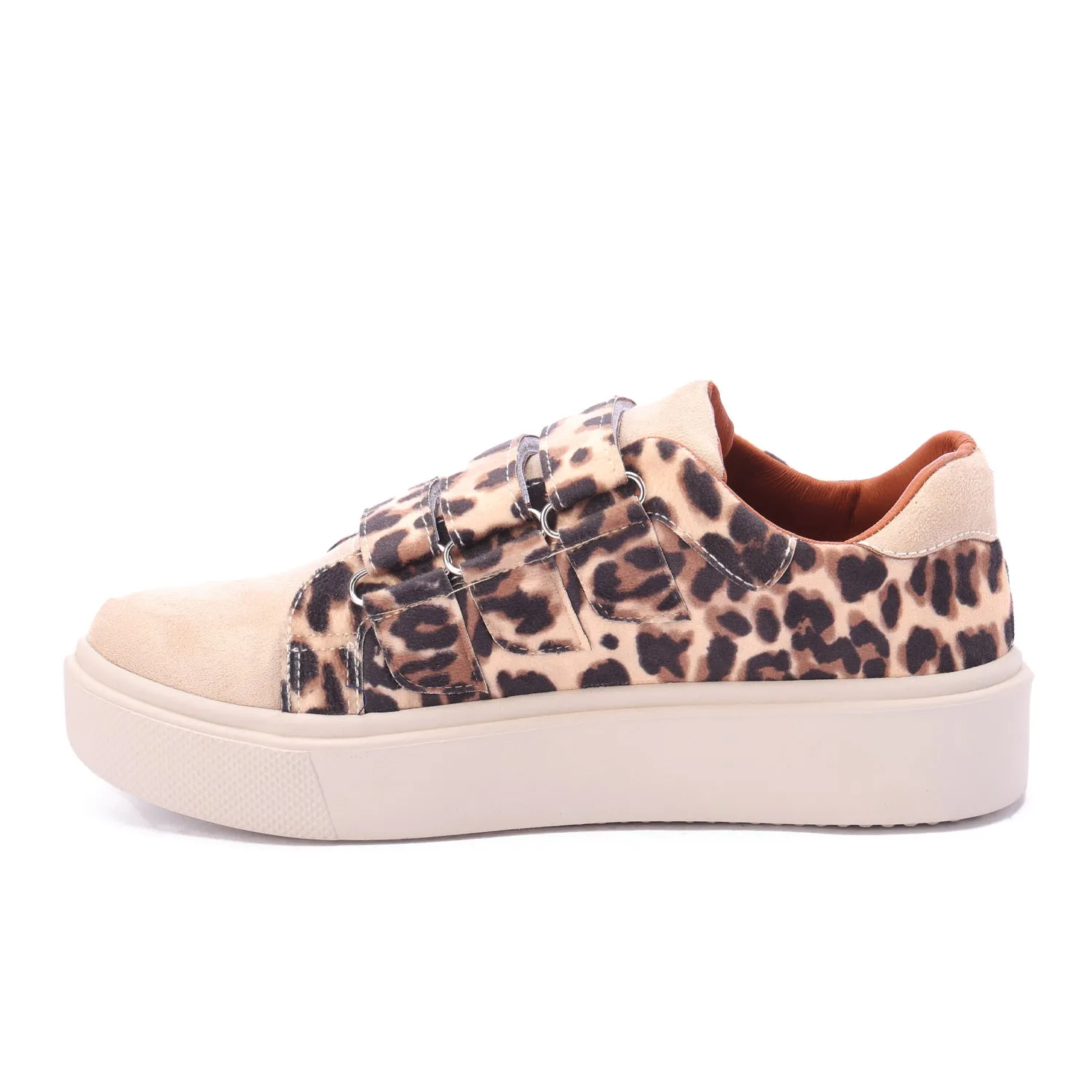 Triple Strap Leopard Sneaker-Beige