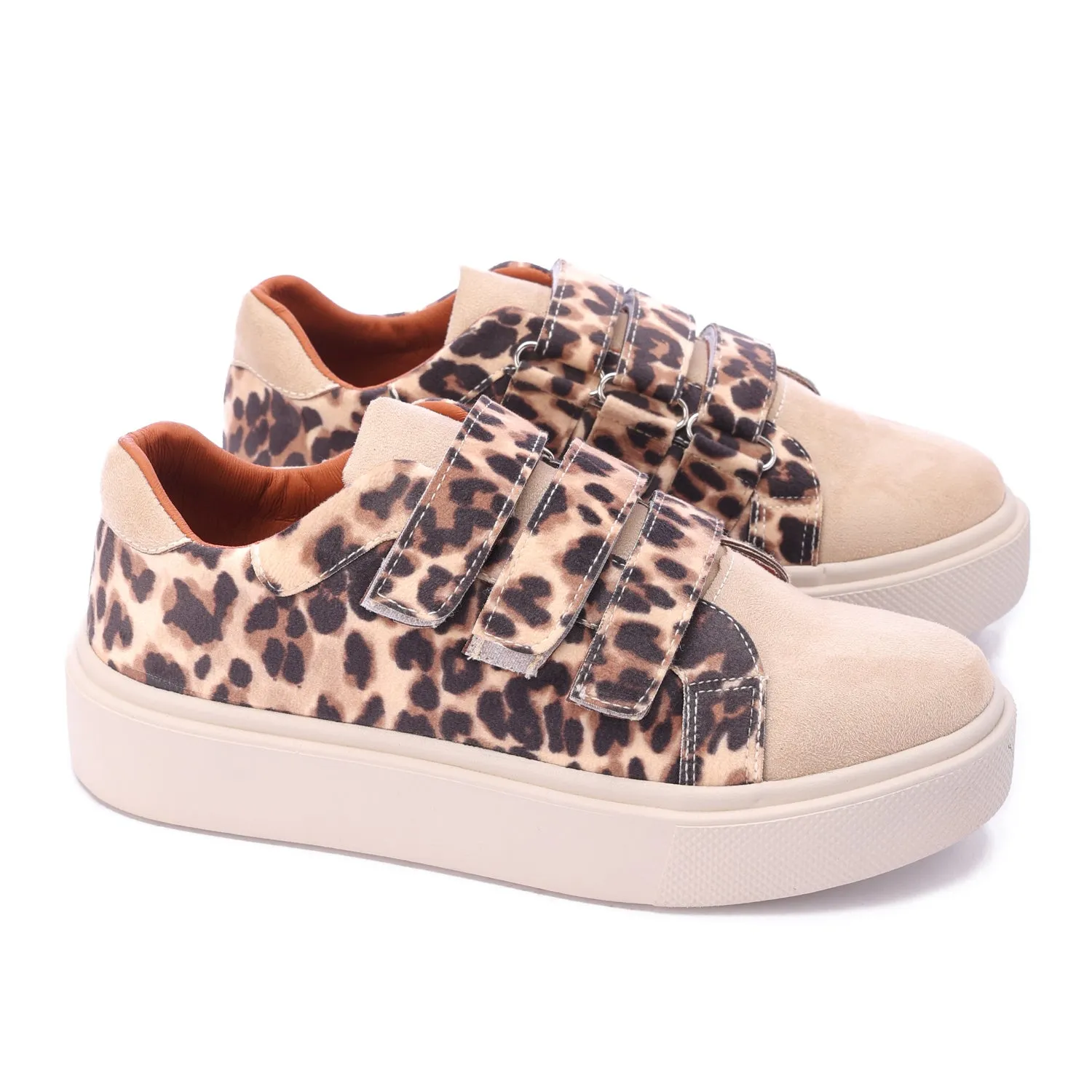 Triple Strap Leopard Sneaker-Beige