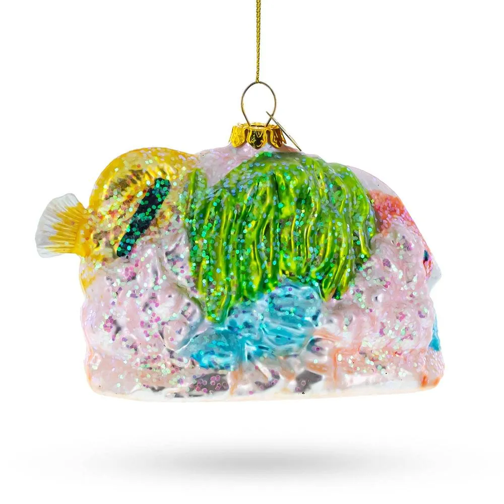 Vibrant Coral Reef Fish Glass Christmas Ornament