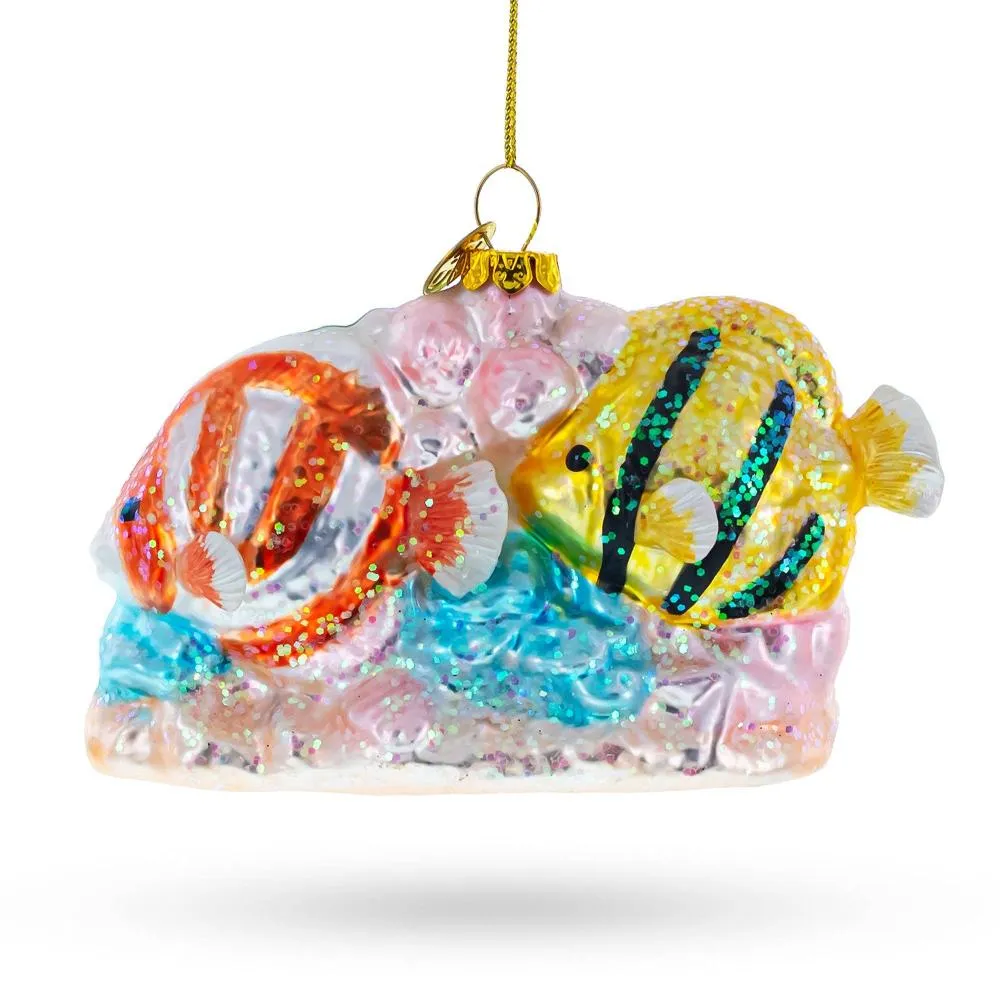 Vibrant Coral Reef Fish Glass Christmas Ornament