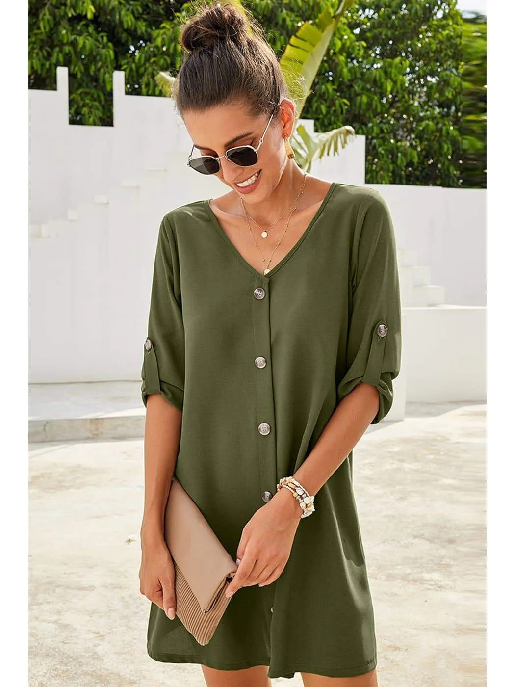 Vintage Flare Woven Button Down Dress