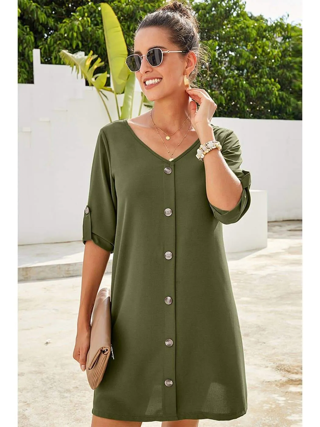 Vintage Flare Woven Button Down Dress