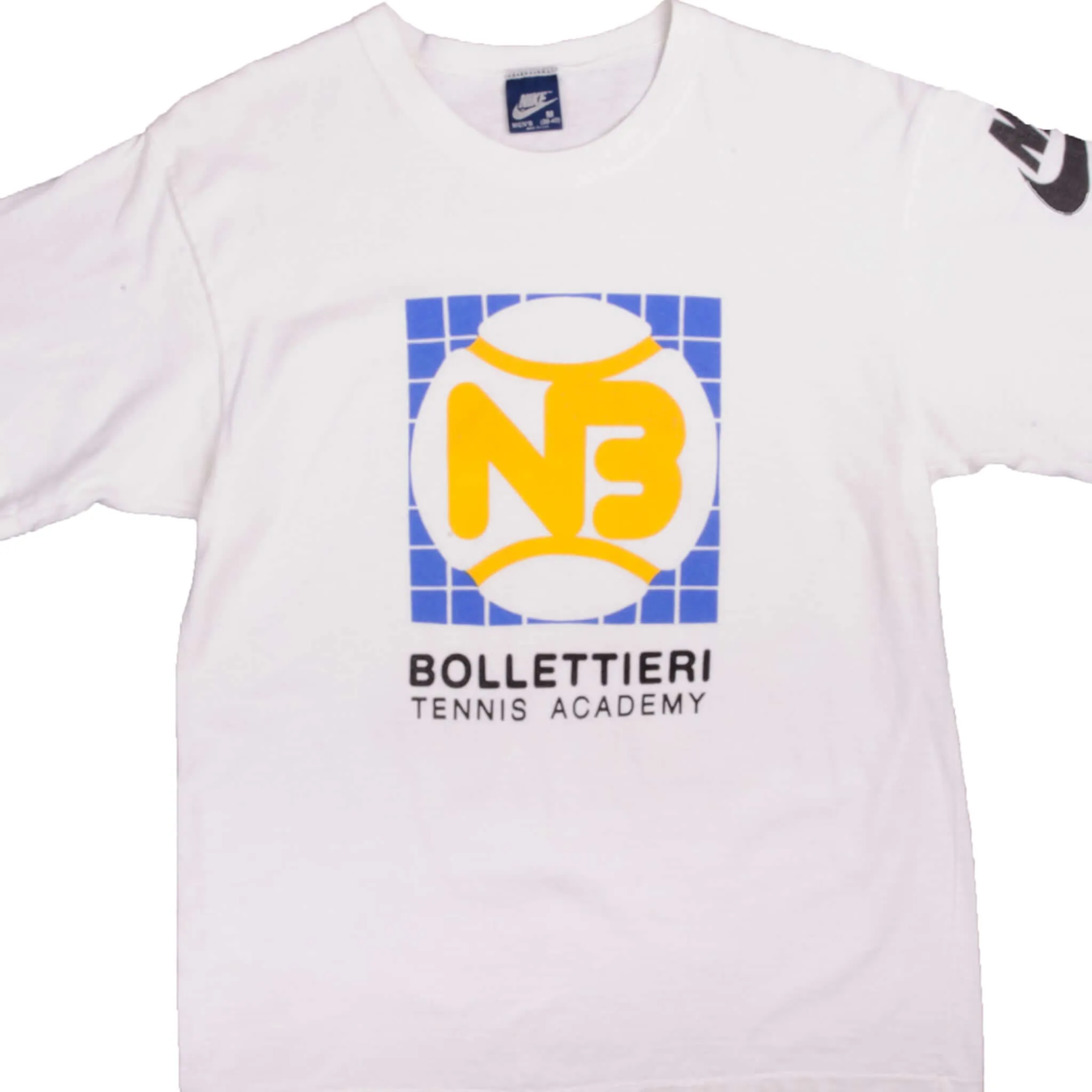 VINTAGE NIKE BOLLETTIERI TENNIS ACADEMY TEE SHIRT 1984-1987 MEDIUM MADE USA