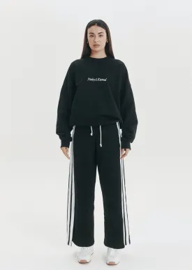 Wide Leg Trackpant- Black/White Stripe